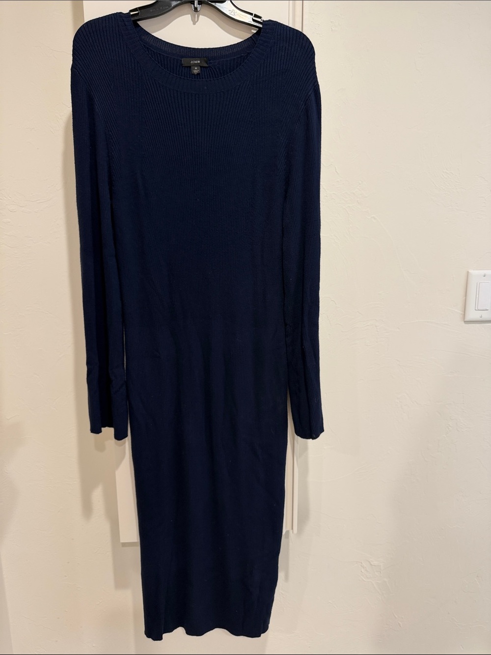 J. Crew Dark Navy Ribbed Long-Sleeve Midi Dress
